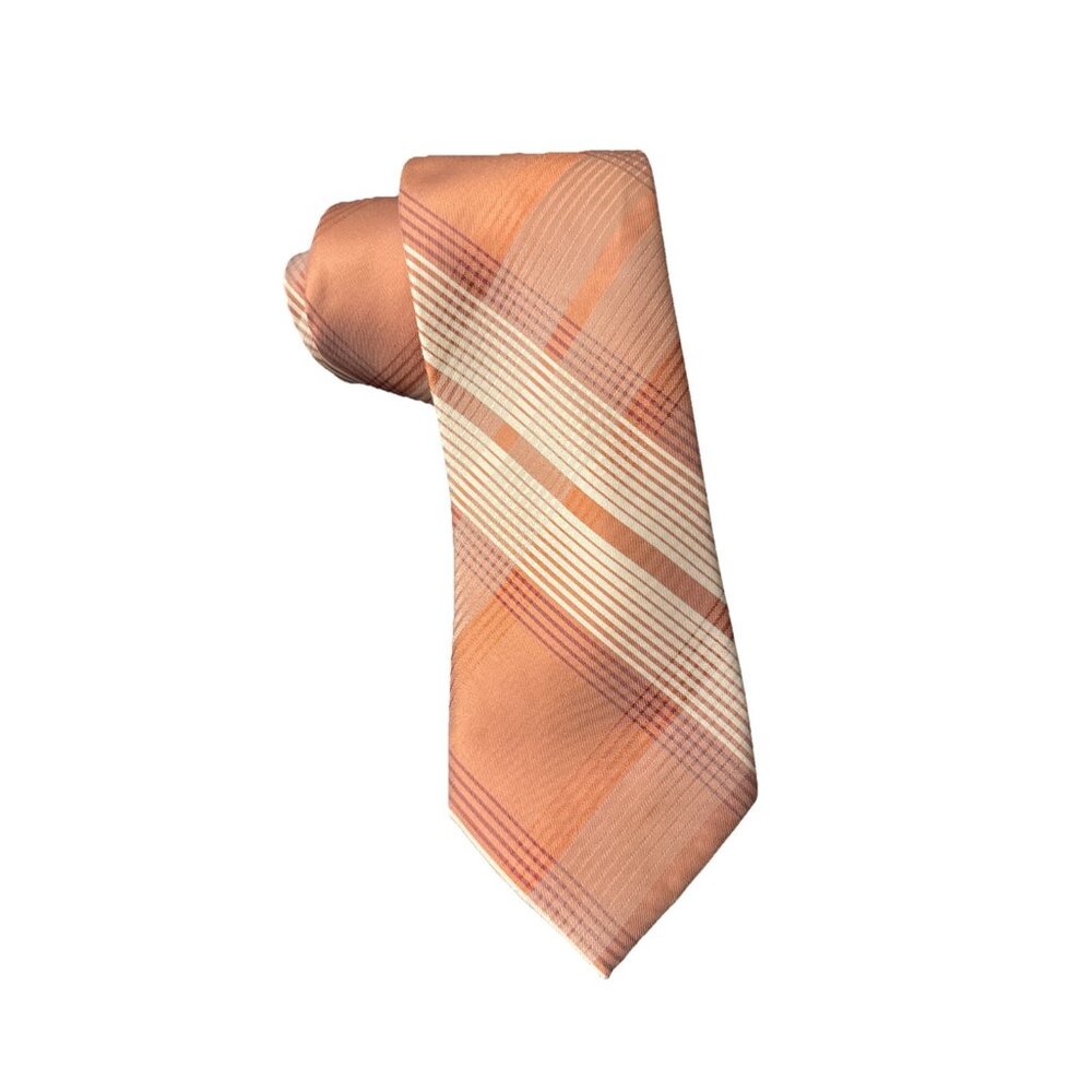 Calvin Klein Mens Check Neck Tie White Pink Silk Classic Necktie
